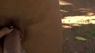 Foxy brunette shemale jerks her cock outdoors, so hot! 😍