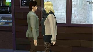 A man seduces a woman and has sex with her in the bathroom after having coffee with his friend