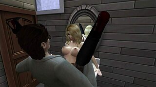 A man seduces a woman and has sex with her in the bathroom after having coffee with his friend