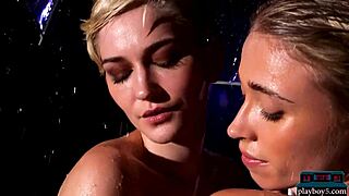 Hot lesbian blondes Skye Blue and Riley Anne flaunt big tits