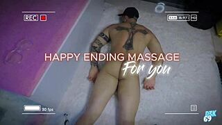 The twink couple enjoys a happy ending massage with feet joi at the spa.