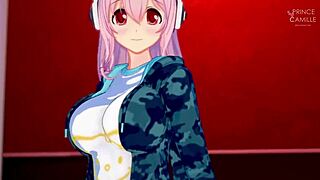 Super Sonico gets horny while modeling for you