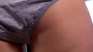 Blonde girl wets her panties while peeing