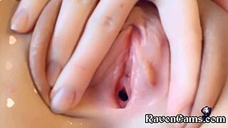 Beautiful young woman gets an ahegao facial while fingering herself