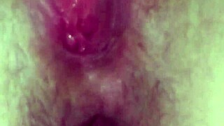 She fingers her pussy while I fill her with gigantic dildo.