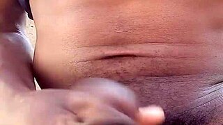 stroking bbc outdoors with moaning handjob in homemade setting