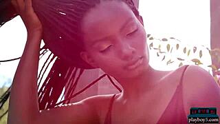 Ebony MILF Shasta Wonder undresses outdoors