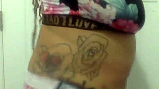 big tit ebony milf shakes her ass while dancing in the bathroom