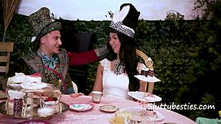 join alice's wild foursome with queen, hatter, and rabbit