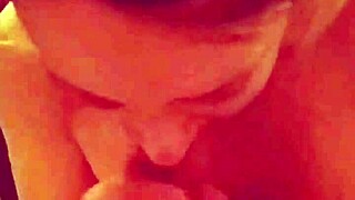 We sneak into the bedroom for her to swallow my cum.