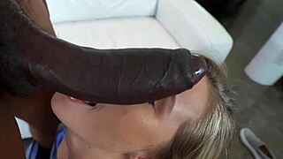 Petite redhead sucks huge black cock dry