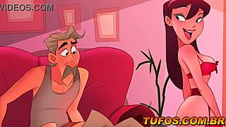 young girl in red lingerie teases the old man playfully