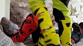 Yo, check these motocross gay dudes in wild biker boots!