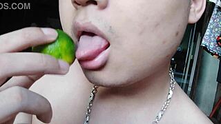 chinese asian licks pussy during masturbation