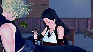 tifa riding cloud in final fantasy hentai, creampie 😍