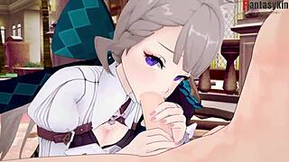 Lynette from Genshin Impact has sex and gives blowjob in this hentai scene