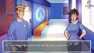 Steamy bath time with Overwatch heroes Mei and Tracer at the academy