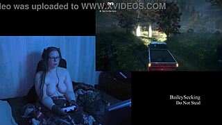 Beautiful woman with natural large breasts and long hair in a naked Alan Wake playthrough