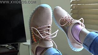 kristy shows off her new sneakers close up 👟