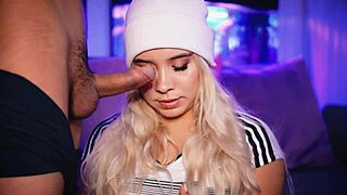 Blonde coed sucks cock with raw passion