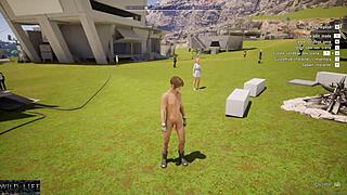 Blonde whore gets roughly fucked in wild life game scenes.