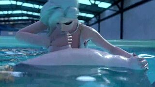 lustful girl sucks futa cock in pool and gets fucked 😍