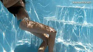 Hot chick Lana swims nude in pool horny juicy teen for you