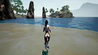 Couple plays with toys on beach