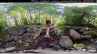 Shaved redhead and blonde have outdoor lesbian sex adventure