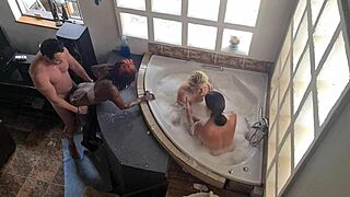 Spa Bath Orgy: Three Girls, One Guy, Reverse Gangbang