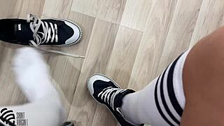 foot fetish play in sneakers and socks