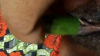 Cyndy Blackslave Fucks Cucumber and Squirts in Homemade Close-Up