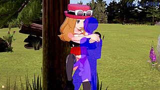 yo, check serena and bea saito bang an old dude in pokémon hentai!