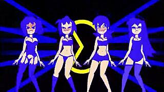 PACMAN GHOST GIRLS DANCE IN THREE PHASES AT 1080P.