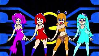 PACMAN GHOST GIRLS DANCE IN THREE PHASES AT 1080P.