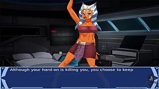 In this Star Wars cosplay, the orange trainer moans during bdsm orgasm