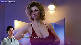 Dude says, 'I can't stop massaging my hot busty stepmom's big tits in this 3d porn game.'