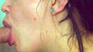 teen brunette's mouth works penis to drink cum