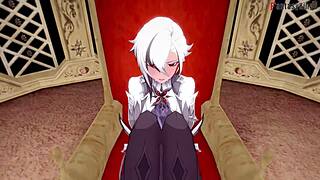 arlecchino's intense footwork and blowjob in genshin impact pov