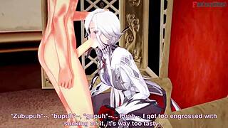 arlecchino's intense footwork and blowjob in genshin impact pov