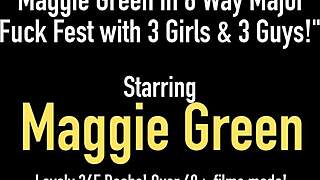 Maggie Green in 6-way fuck fest with 3 girls