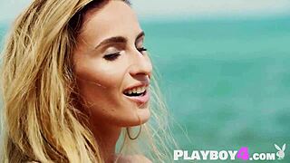 Beautiful Blonde Cara Mell Strips Sexy Body Outdoors