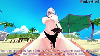 Arlecchino bangs hard in bikini on beach, full fantasy in 3D! 🌊