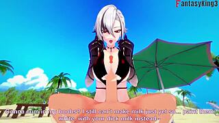 Arlecchino bangs hard in bikini on beach, full fantasy in 3D! 🌊