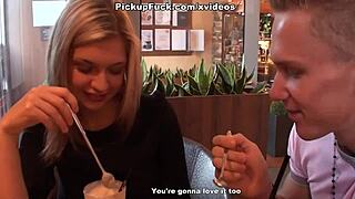 Blonde in Stockings Fucked Hard in Public Toilet