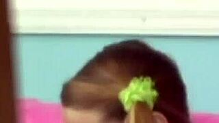 petite teen amateur gives a close-up cocksucking and tugging session.