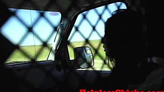 Submissive teen gets roughly pounded in dom's van