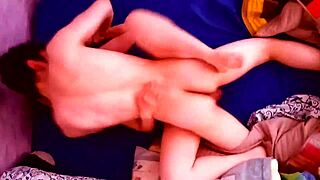 young latin couple making love bent over top view