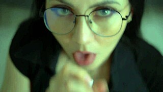 A horny woman gives a blowjob to her man and receives a facial in return