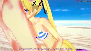 Cartoon porn with Marie Rose in bikini on beach